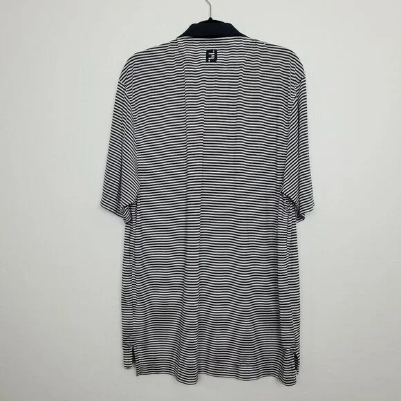 FootJoy Mens Golf Polo Size M Blue White Striped Short Sleeve Button LOGO - Picture 7 of 9